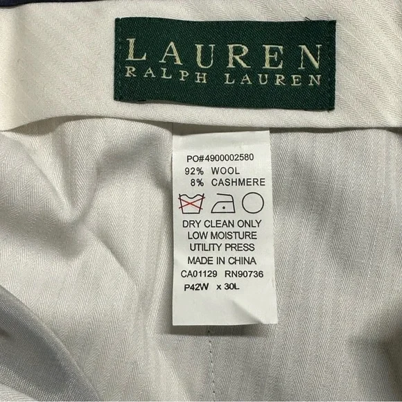 Ralph Lauren Men’s Pants 42”w X 30” L Wool & Cashmere Blend Brown New w/ Tags - Picture 10 of 10